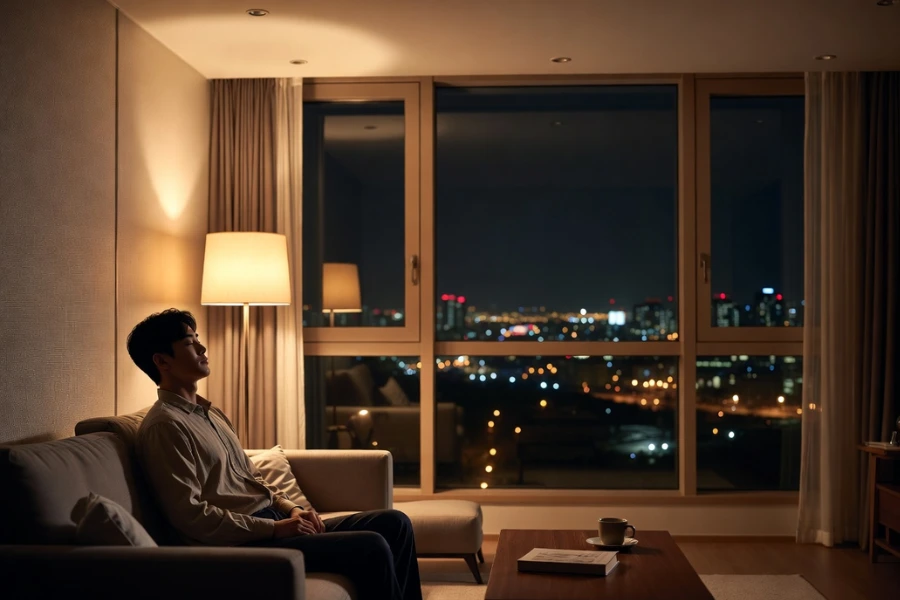 출장 후 집에서 받는 서울출장 마사지로 피로를 회복하는 모습